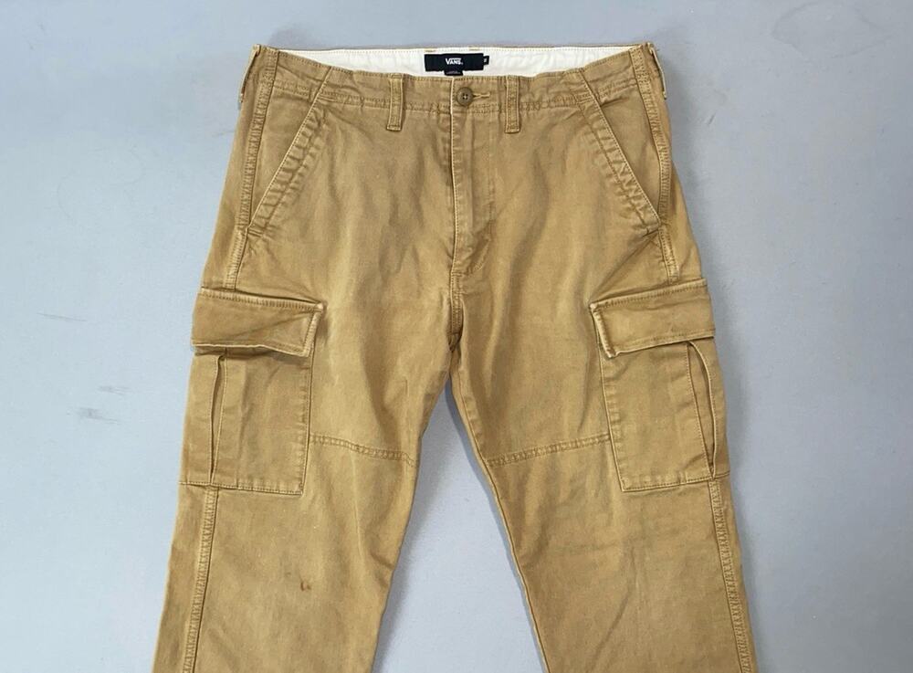 Vans Stretch Canvas Cargo Pants w/ Tie Cuffs. Washed Beige, Men's 32X30.5. GUC!